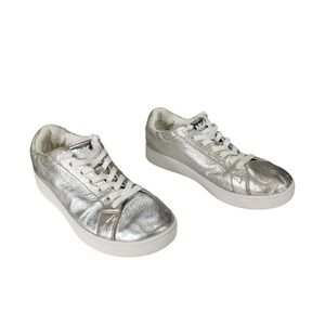 Michael Kors Metallic Silver‎ Sneakers sz 7M Women Keating Leather Shoes Preppy